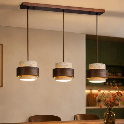 Orvina Wabi-Sabi Natural Travertine Cylinder Pendant Light - Japandi Stone Kitchen Island 7