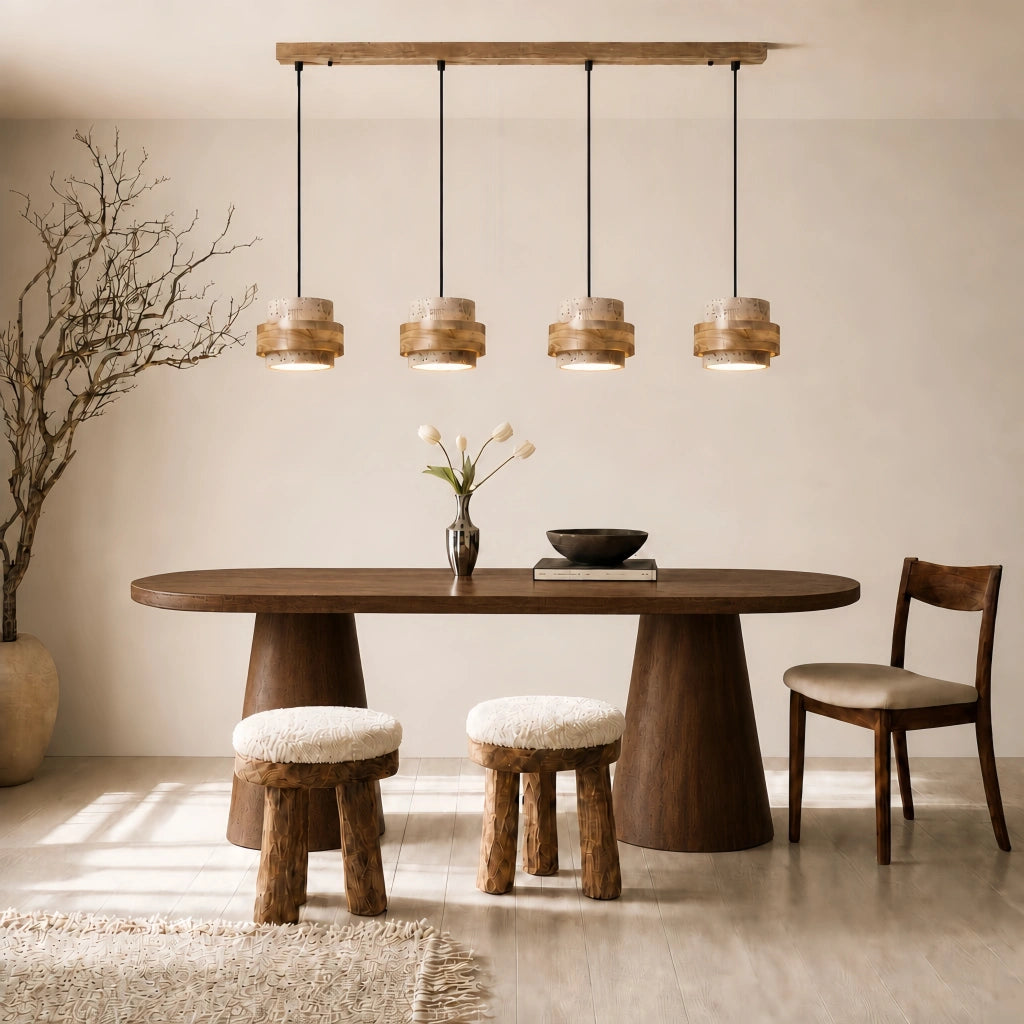 Orvina Wabi-Sabi Natural Travertine Cylinder Pendant Light - Japandi Stone Kitchen Island 8