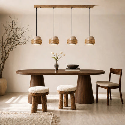 Orvina Wabi-Sabi Natural Travertine Cylinder Pendant Light - Japandi Stone Kitchen Island 8