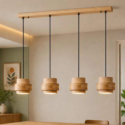 Orvina Wabi-Sabi Natural Travertine Cylinder Pendant Light - Japandi Stone Kitchen Island 9