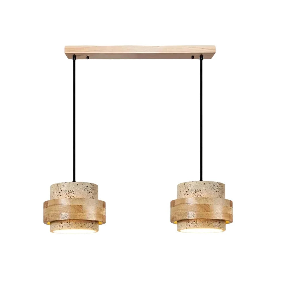 Orvina Wabi-Sabi Natural Travertine Cylinder Pendant Light - Japandi Stone Kitchen Island 11