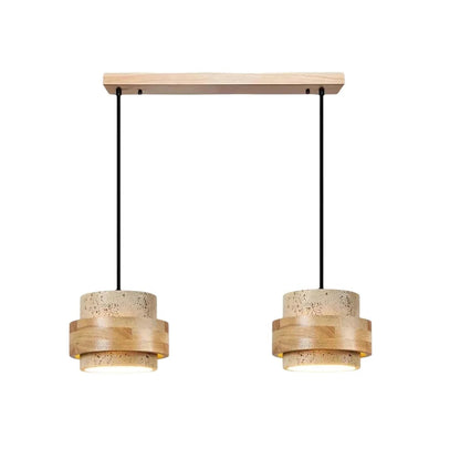 Orvina Wabi-Sabi Natural Travertine Cylinder Pendant Light - Japandi Stone Kitchen Island 11