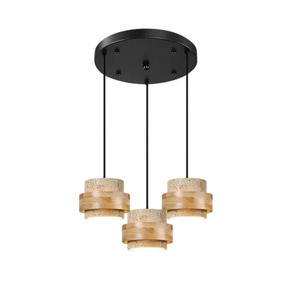 Orvina Wabi-Sabi Natural Travertine Cylinder Pendant Light - Japandi Stone Kitchen Island 13