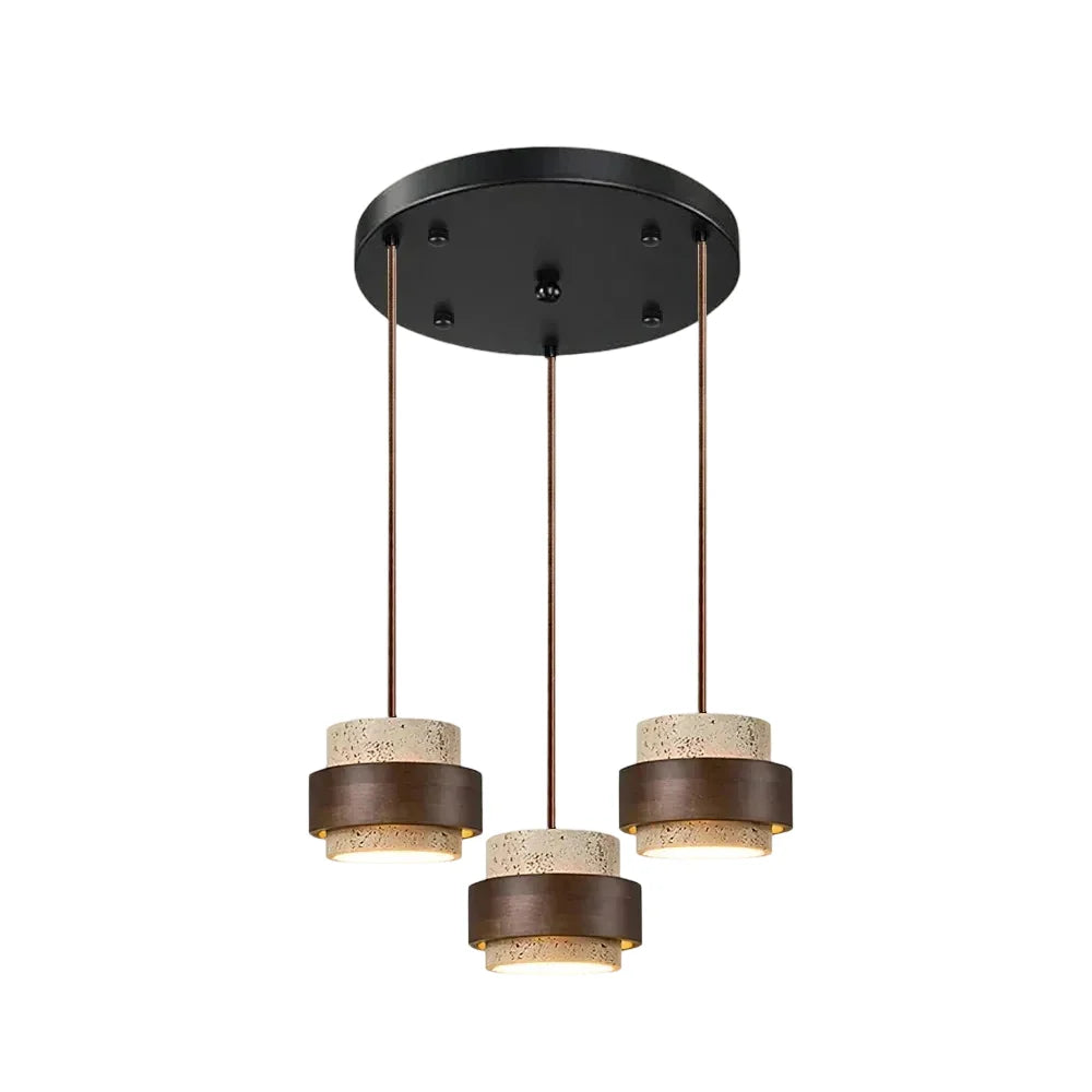 Orvina Wabi-Sabi Natural Travertine Cylinder Pendant Light - Japandi Stone Kitchen Island 16