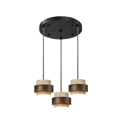Orvina Wabi-Sabi Natural Travertine Cylinder Pendant Light - Japandi Stone Kitchen Island 16
