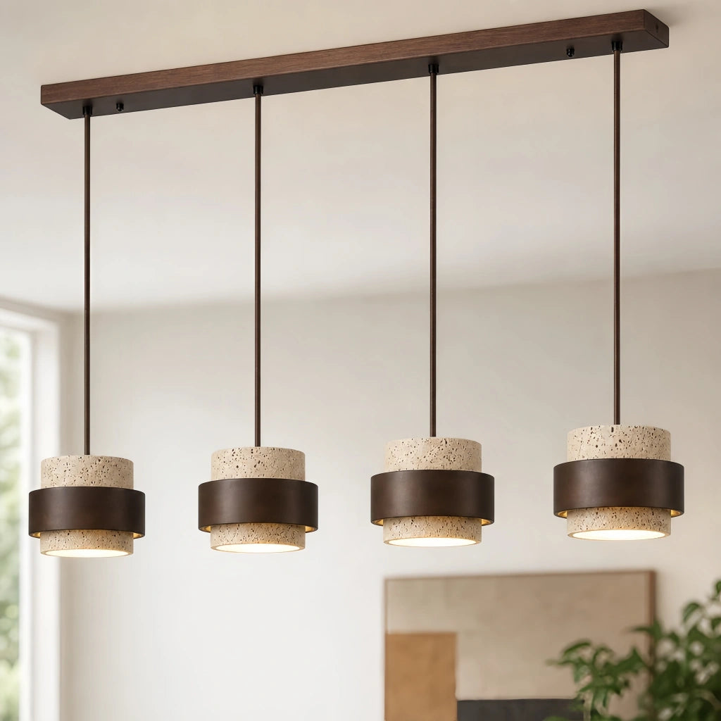 Orvina Wabi-Sabi Natural Travertine Cylinder Pendant Light - Japandi Stone Kitchen Island 4
