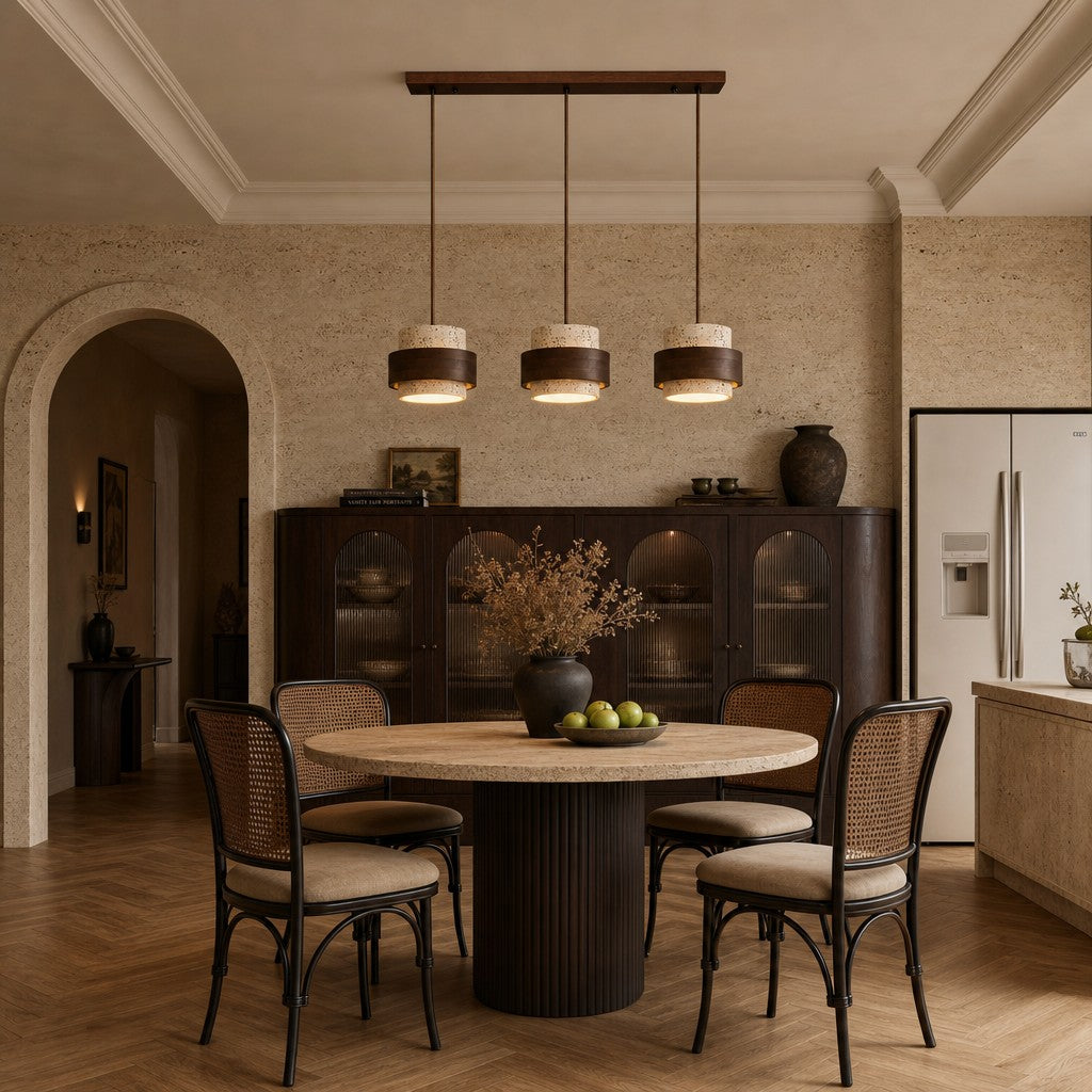 Orvina Wabi-Sabi Natural Travertine Cylinder Pendant Light - Japandi Stone Kitchen Island 5