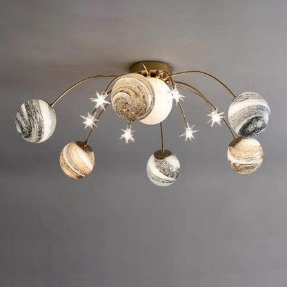 Contemporary Nordic Kids Iron Glass Ball Earth Planet 13-Light Semi-Flush Mount Ceiling Light For Bedroom 8