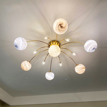 Contemporary Nordic Kids Iron Glass Ball Earth Planet 13-Light Semi-Flush Mount Ceiling Light For Bedroom 2