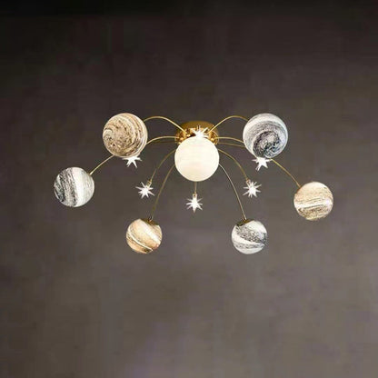 Contemporary Nordic Kids Iron Glass Ball Earth Planet 13-Light Semi-Flush Mount Ceiling Light For Bedroom 5