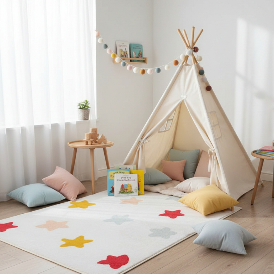 Elara Haus Playful Colorful Stars Anti-Slip Children's Rug