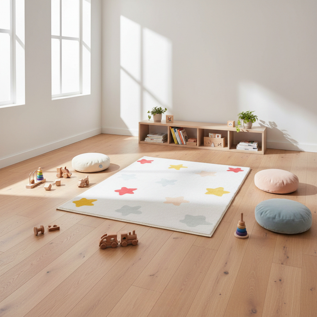 Elara Haus Playful Colorful Stars Anti-Slip Children's Rug