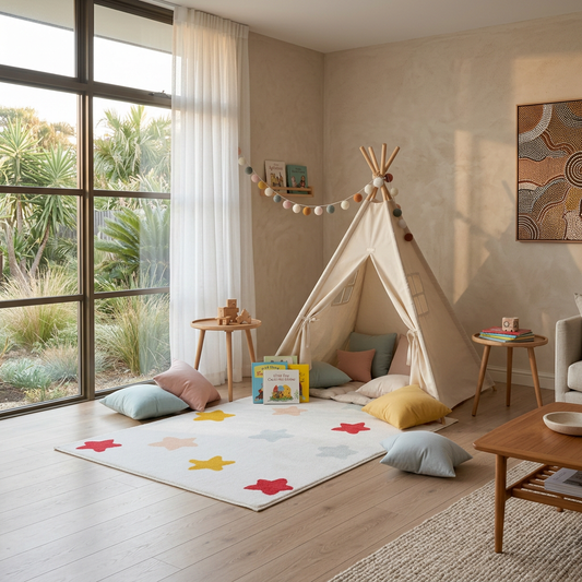 Elara Haus Playful Colorful Stars Anti-Slip Children's Rug