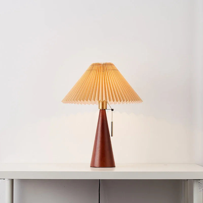 Table lamp with a pleated shade – wooden base, Scandinavian style 0