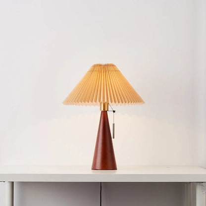 Table lamp with a pleated shade – wooden base, Scandinavian style 0