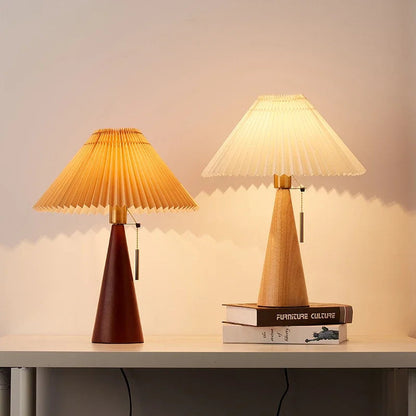 Table lamp with a pleated shade – wooden base, Scandinavian style 1