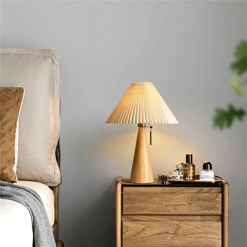 Table lamp with a pleated shade – wooden base, Scandinavian style 2