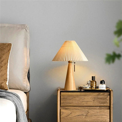 Table lamp with a pleated shade – wooden base, Scandinavian style 2