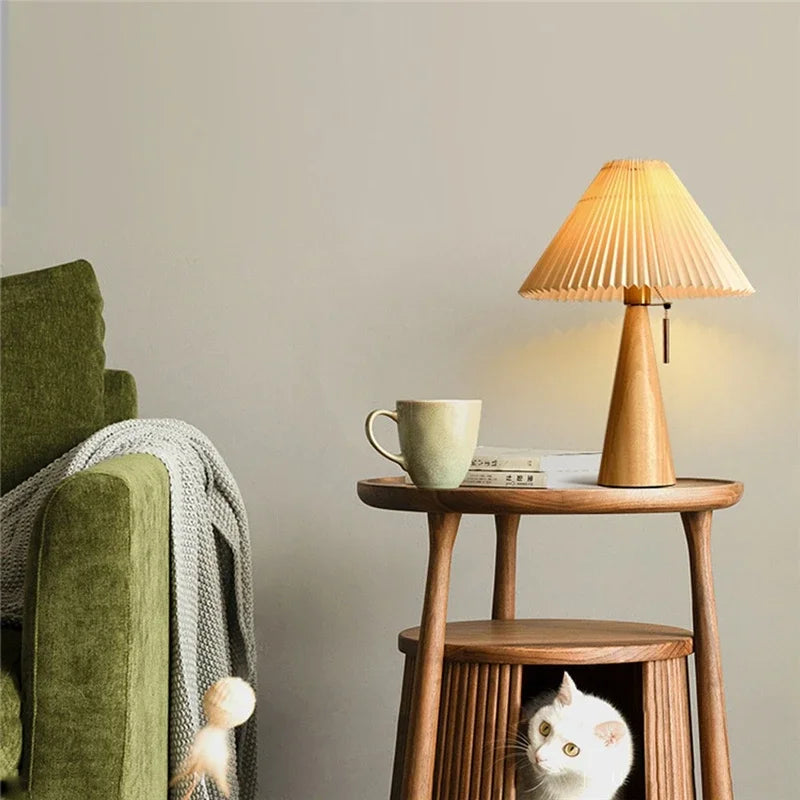 Table lamp with a pleated shade – wooden base, Scandinavian style 3