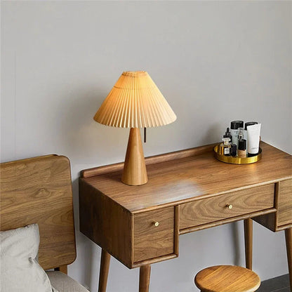 Table lamp with a pleated shade – wooden base, Scandinavian style 4