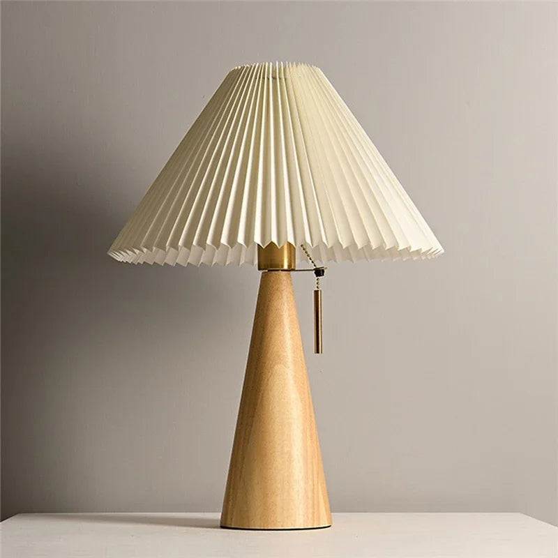 Table lamp with a pleated shade – wooden base, Scandinavian style 5