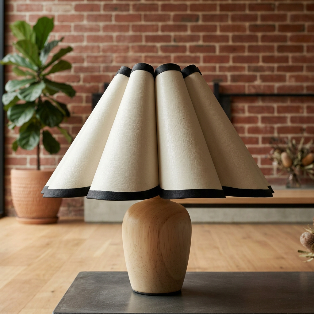 Elara Haus Pleated Shade Wooden Table Lamp
