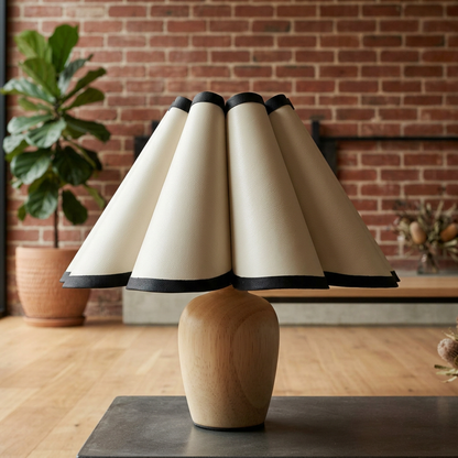 Elara Haus Pleated Shade Wooden Table Lamp