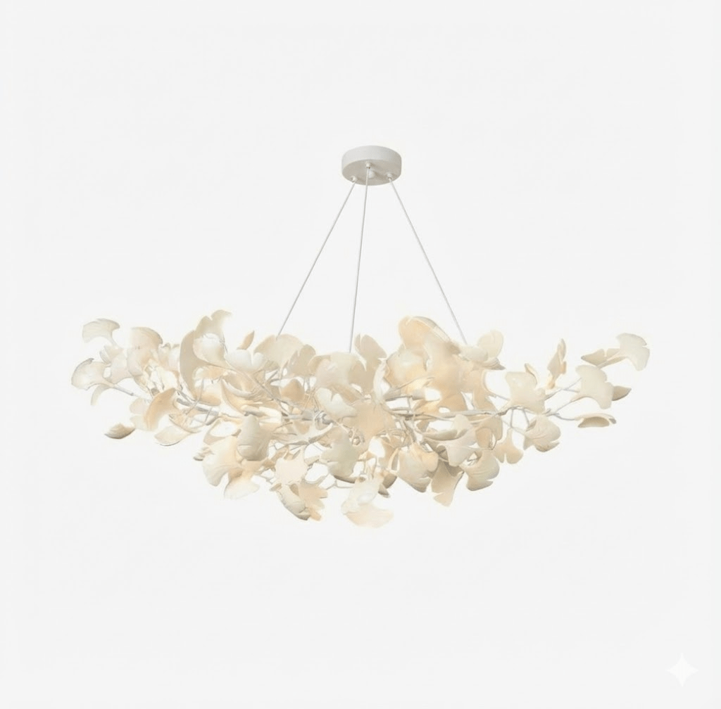 Elara Haus Porcelain Ginkgo Leaf Chandelier - Luxury Brass Branch Pendant