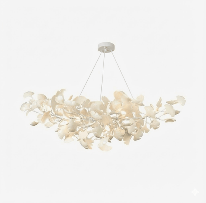 Elara Haus Porcelain Ginkgo Leaf Chandelier - Luxury Brass Branch Pendant