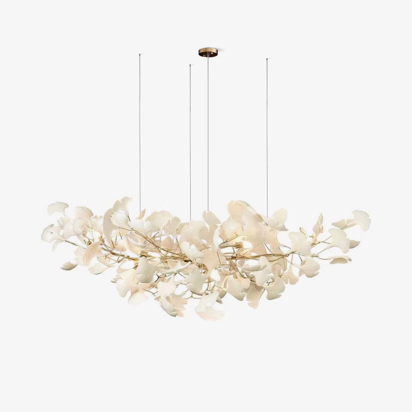 Elara Haus Porcelain Ginkgo Leaf Chandelier - Luxury Brass Branch Pendant