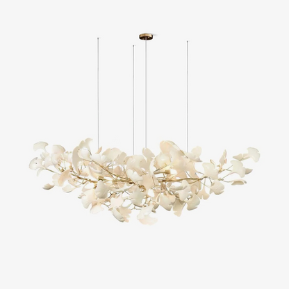 Elara Haus Porcelain Ginkgo Leaf Chandelier - Luxury Brass Branch Pendant