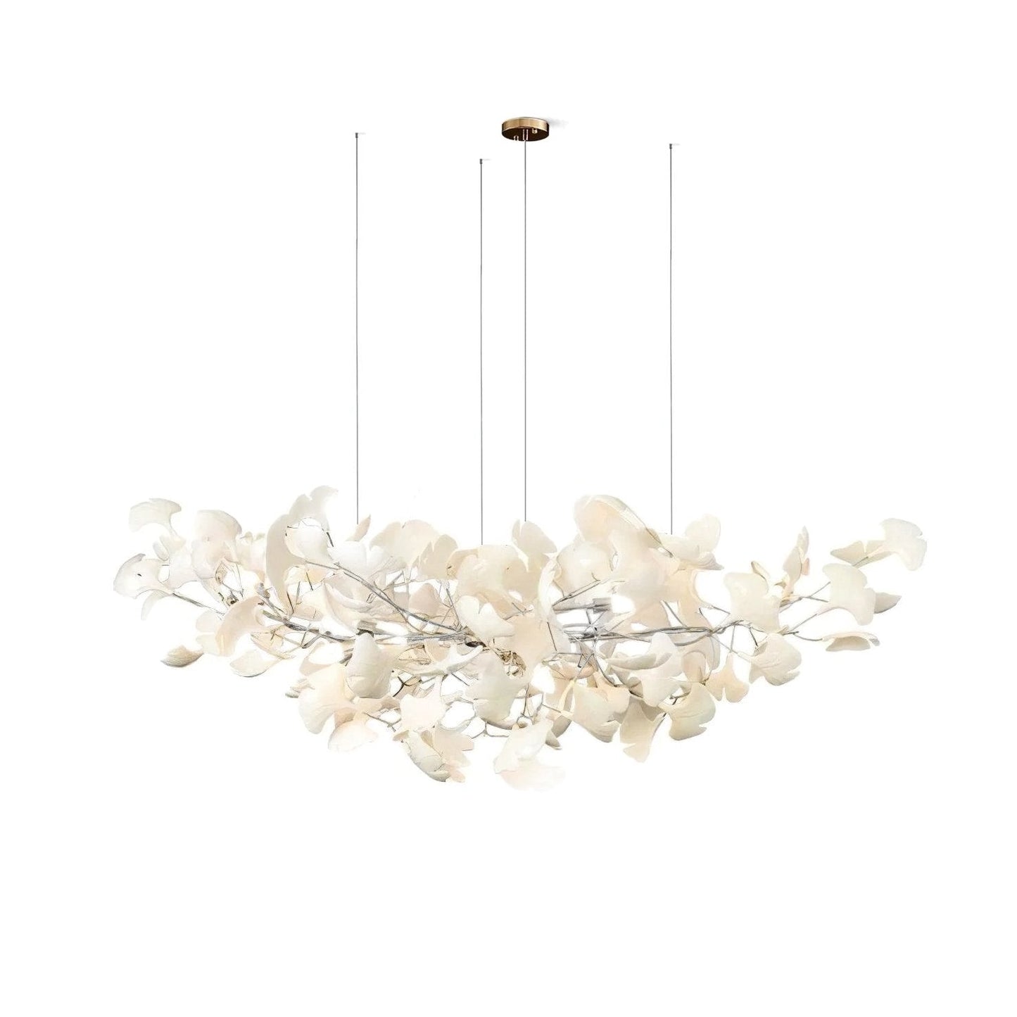 Elara Haus Porcelain Ginkgo Leaf Chandelier - Luxury Brass Branch Pendant