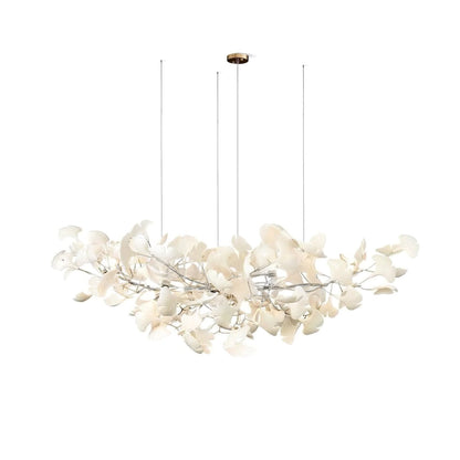Elara Haus Porcelain Ginkgo Leaf Chandelier - Luxury Brass Branch Pendant