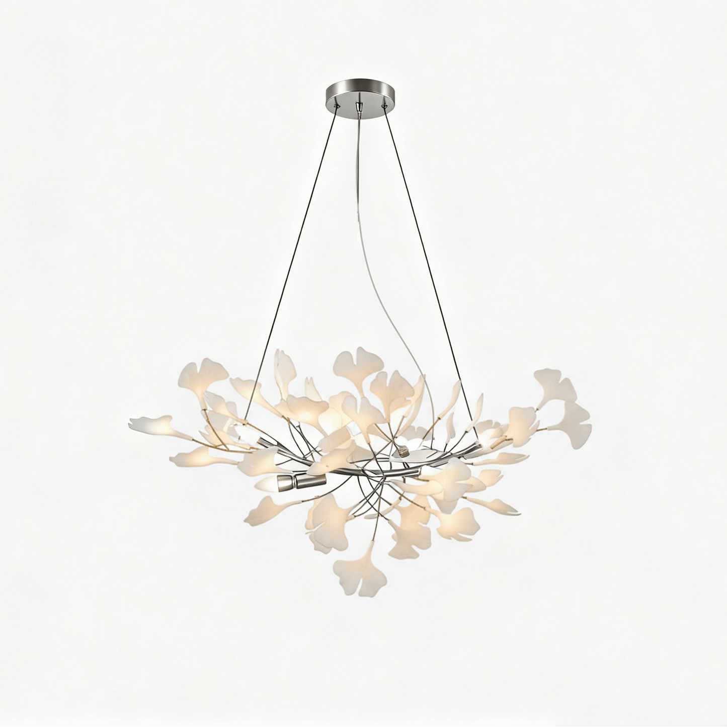 Elara Haus Porcelain Ginkgo Leaf Chandelier - Luxury Brass Branch Pendant