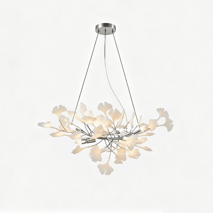 Elara Haus Porcelain Ginkgo Leaf Chandelier - Luxury Brass Branch Pendant