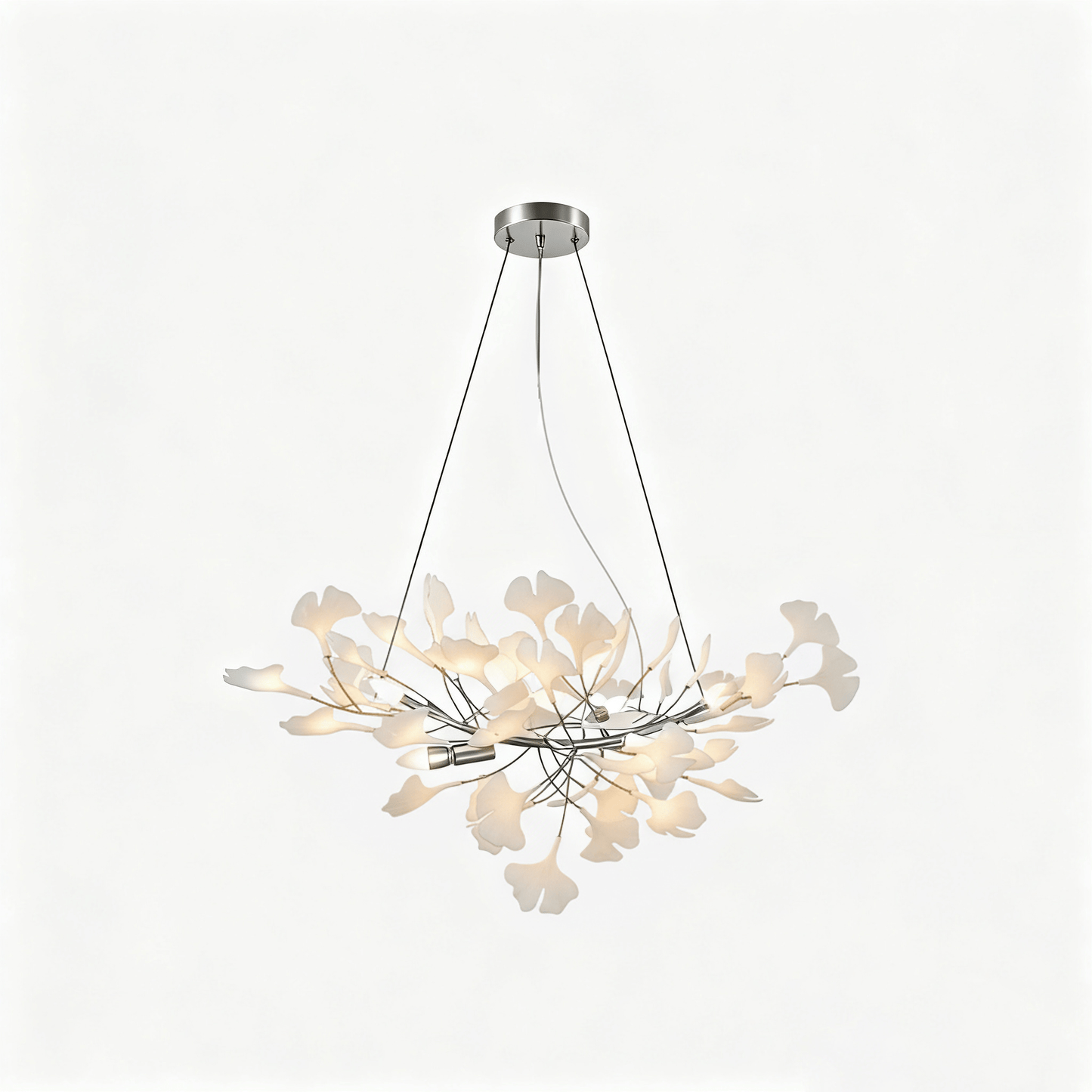 Elara Haus Porcelain Ginkgo Leaf Chandelier - Luxury Brass Branch Pendant