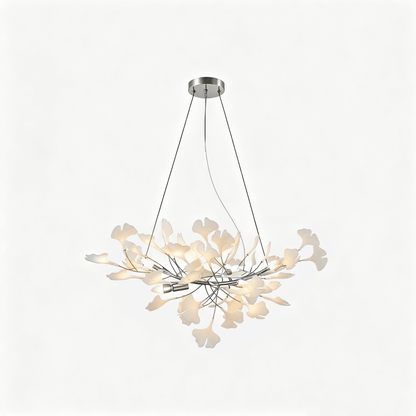 Elara Haus Porcelain Ginkgo Leaf Chandelier - Luxury Brass Branch Pendant