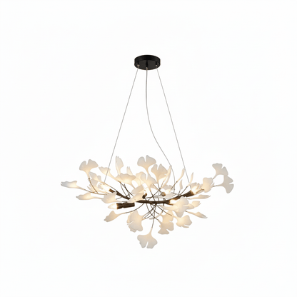 Elara Haus Porcelain Ginkgo Leaf Chandelier - Luxury Brass Branch Pendant