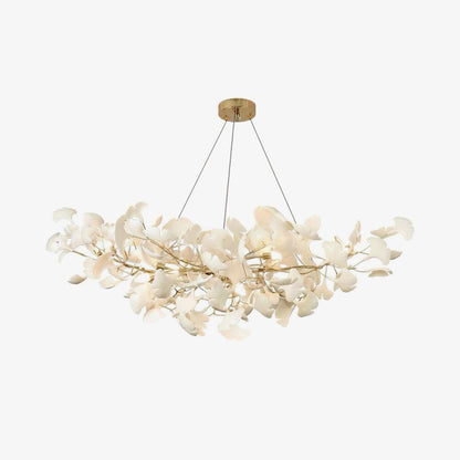 Elara Haus Porcelain Ginkgo Leaf Chandelier - Luxury Brass Branch Pendant