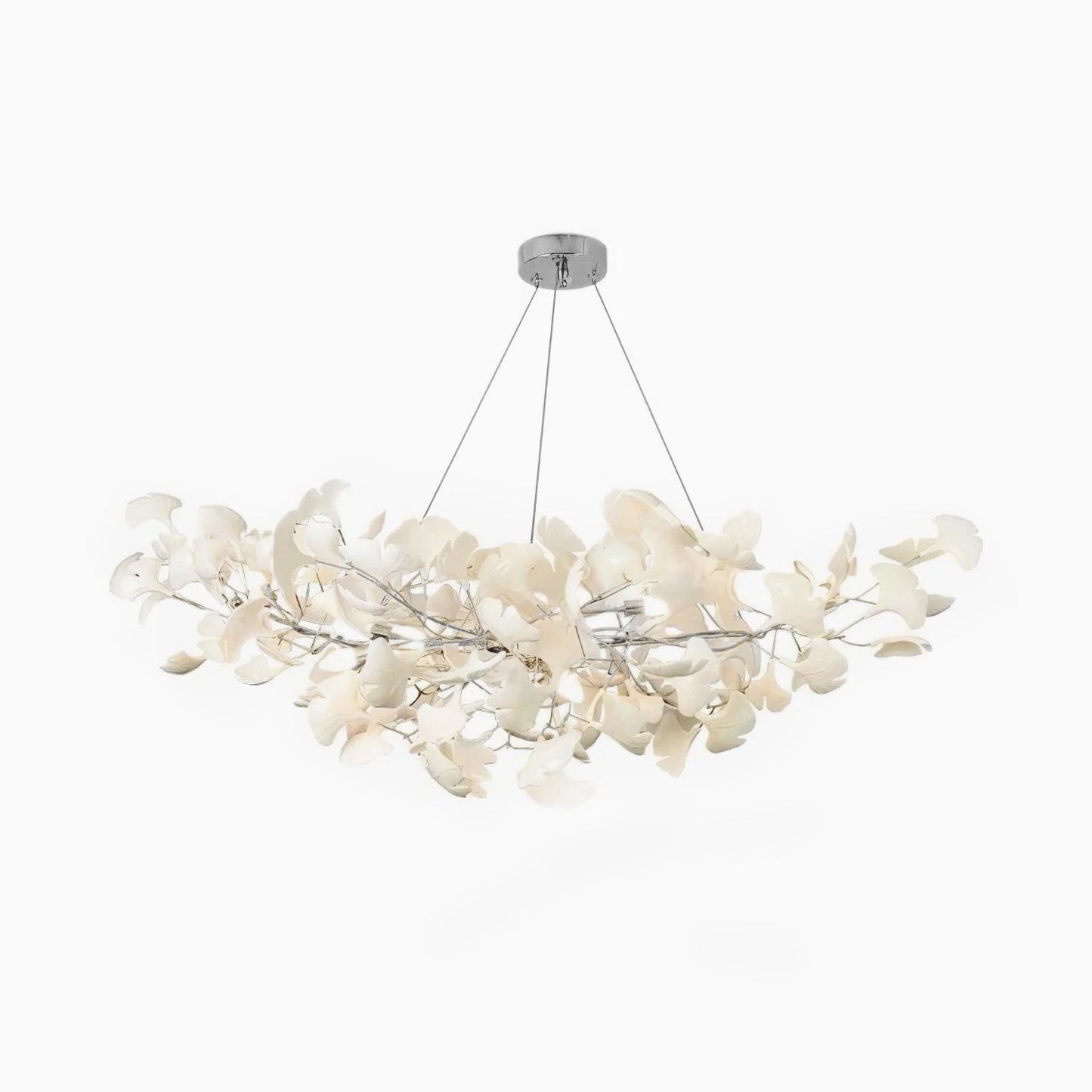 Elara Haus Porcelain Ginkgo Leaf Chandelier - Luxury Brass Branch Pendant