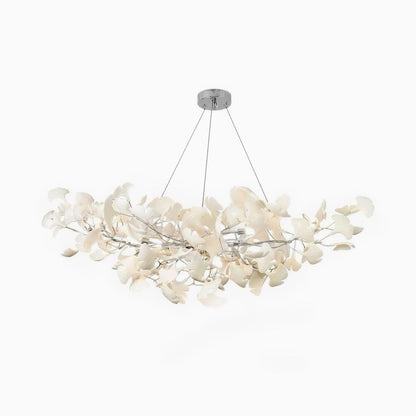 Elara Haus Porcelain Ginkgo Leaf Chandelier - Luxury Brass Branch Pendant