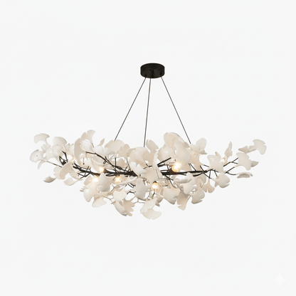 Elara Haus Porcelain Ginkgo Leaf Chandelier - Luxury Brass Branch Pendant