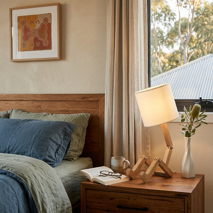 Elara Haus Poseable Wooden Manikin Table Lamp with Fabric Shade