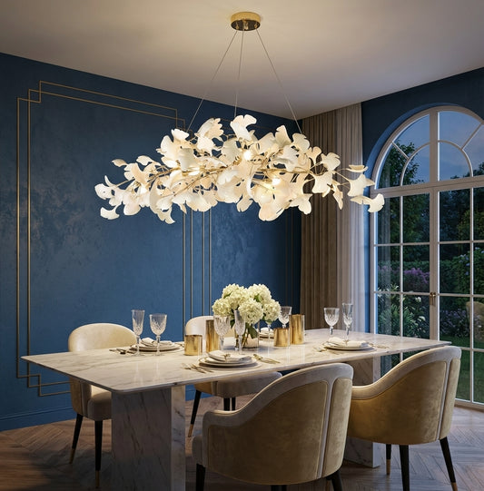 Elara Haus Premium Ginkgo Floral Chandelier - Modern Living Room Pendant