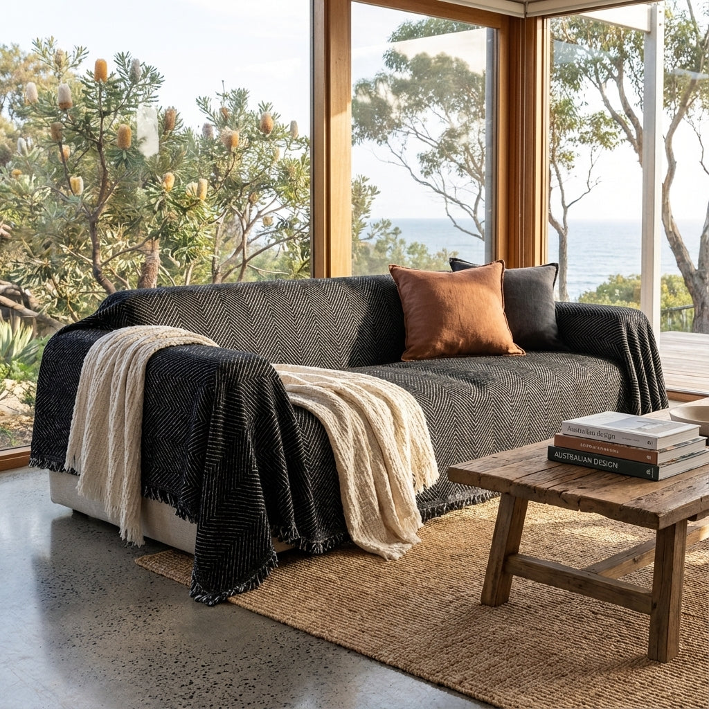 Elara Haus Premium Sofa Protector - Herringbone Pattern Throw Blanket
