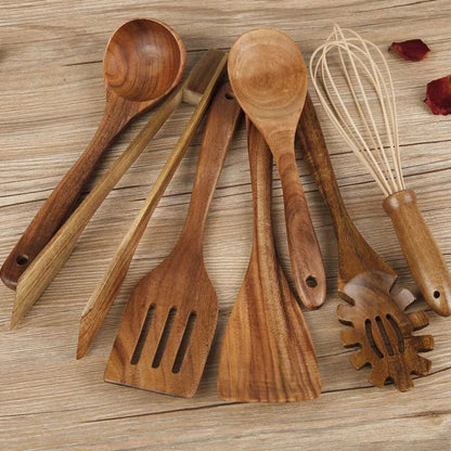 Elara Haus Premium Wooden Kitchen Utensils - 7 Piece Cooking Set