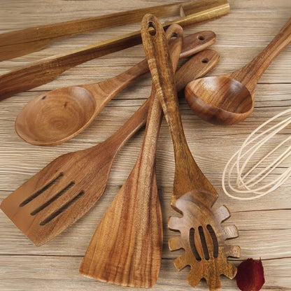Elara Haus Premium Wooden Kitchen Utensils - 7 Piece Cooking Set