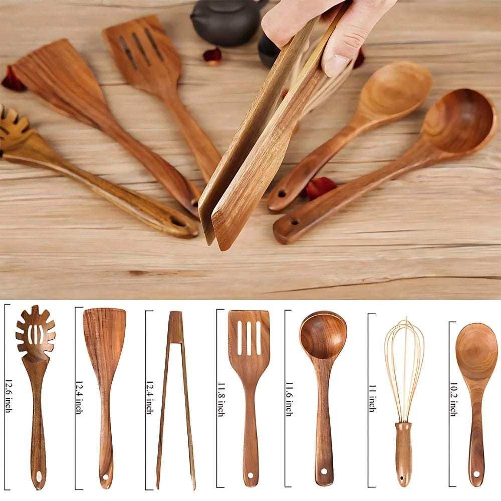 Elara Haus Premium Wooden Kitchen Utensils - 7 Piece Cooking Set