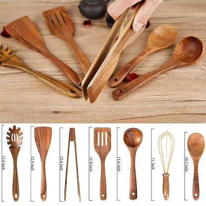 Elara Haus Premium Wooden Kitchen Utensils - 7 Piece Cooking Set