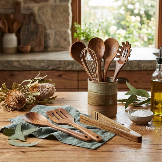 Elara Haus Premium Wooden Kitchen Utensils - 7 Piece Cooking Set